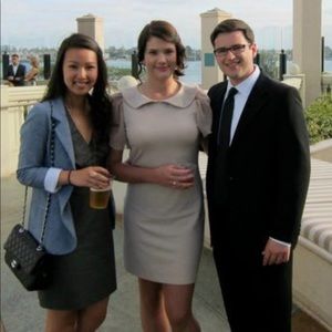 Blush dress with deep back and Peter Pan collar